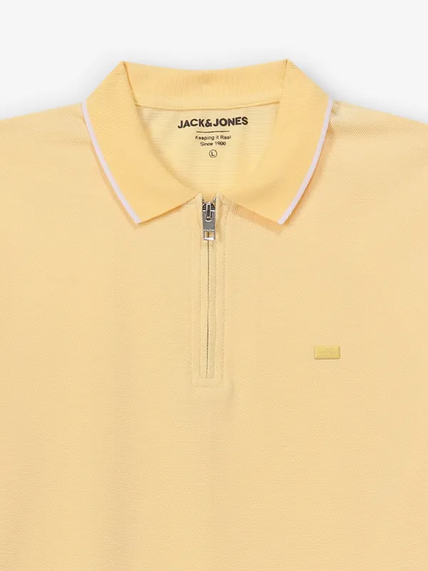 JACK & JONES yellow plain cotton t-shirt