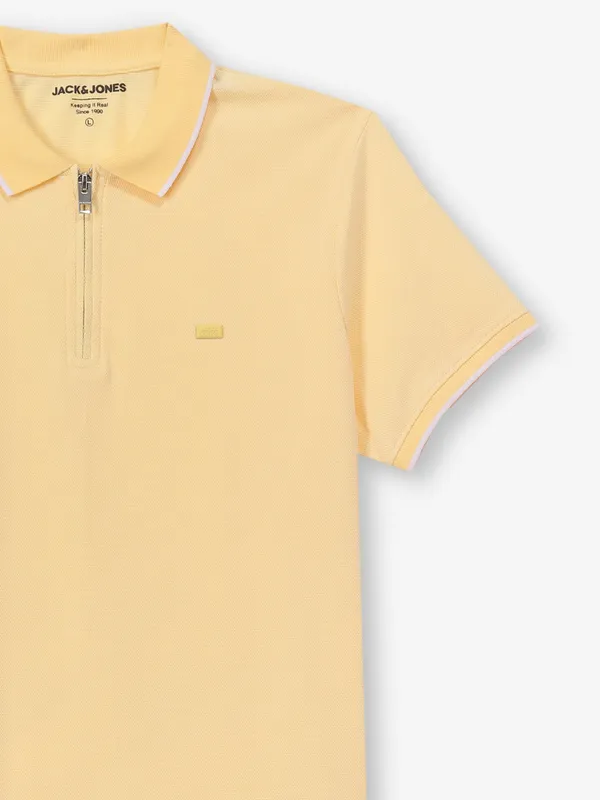 JACK & JONES yellow plain cotton t-shirt