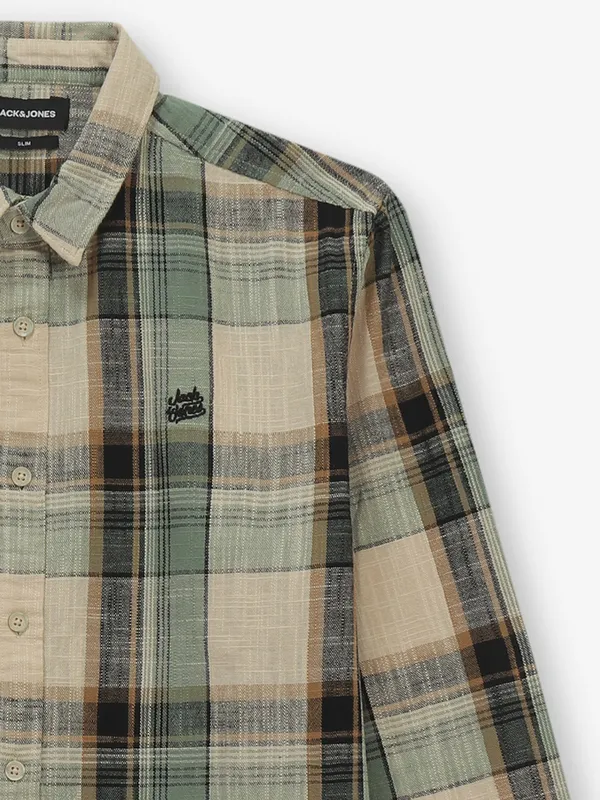 JACK & SONS beige and green cotton shirt