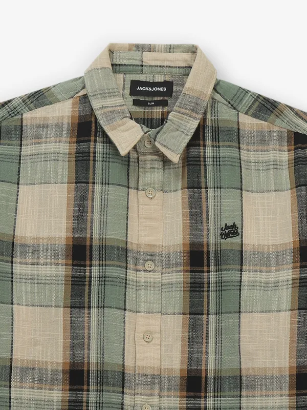 JACK & SONS beige and green cotton shirt