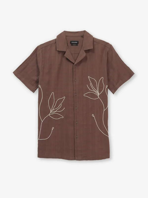 JACK & SONS brown plain cotton shirt