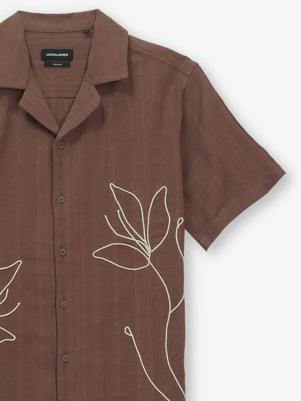 JACK & SONS brown plain cotton shirt