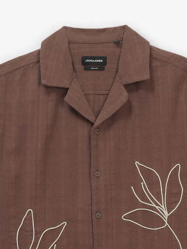 JACK & SONS brown plain cotton shirt