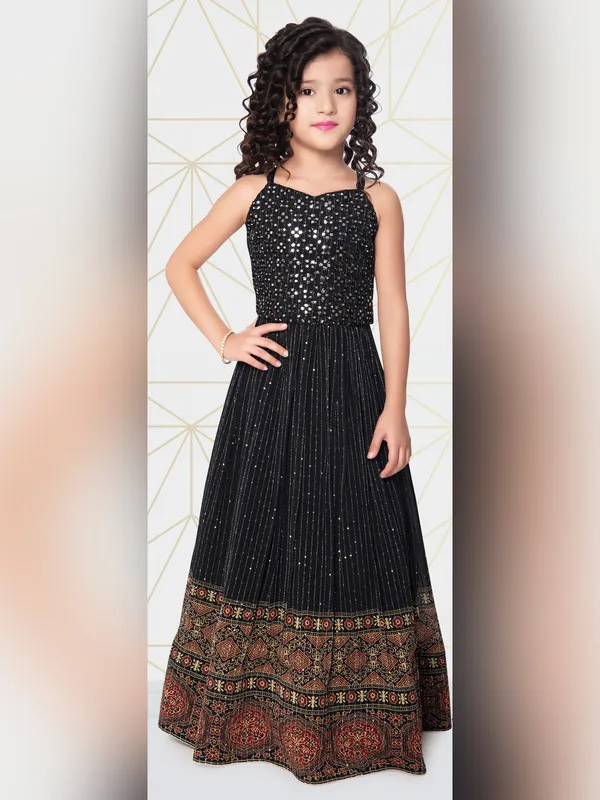 Jacket style black lehenga choli in georgette fabric