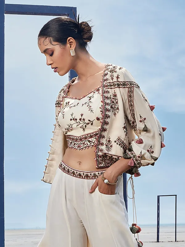 Jacket style cream palazzo suit