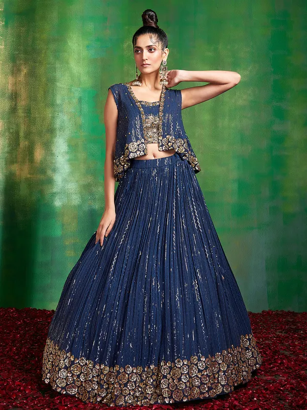 Jacket style navy georgette lehenga choli