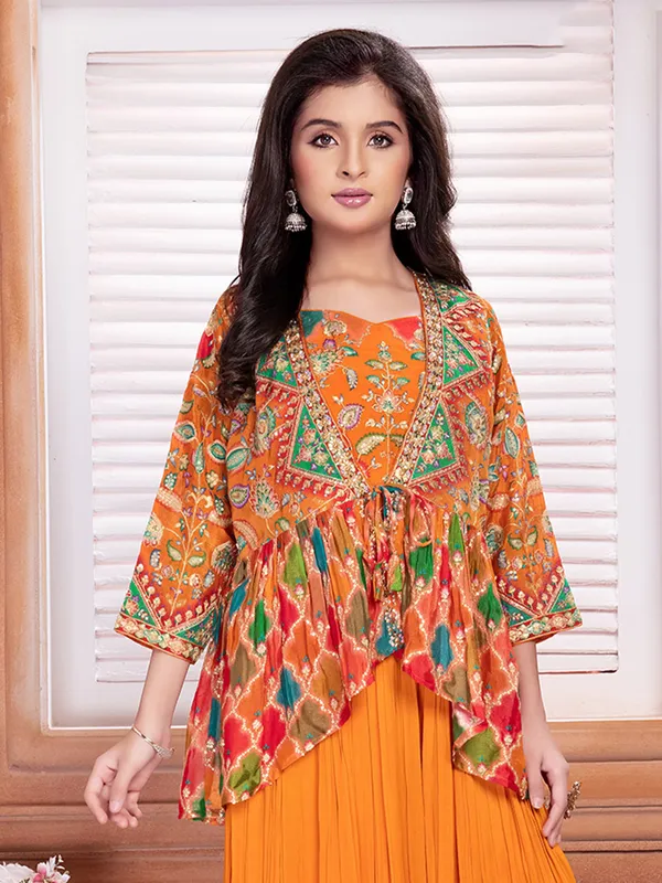 Jacket style orange georgette palazzo set