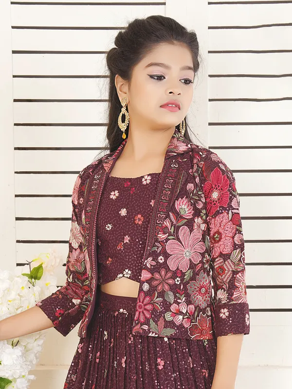 Jacket style wine georgette lehenga choli