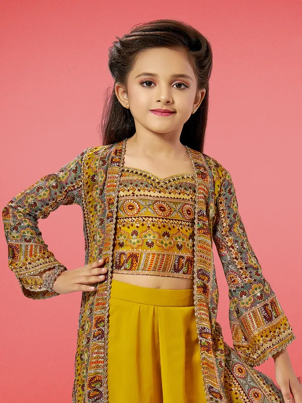 Jacket syule printed mustard yellow palazzo suit