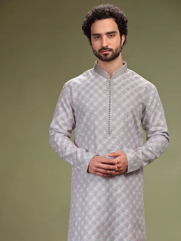 Jacquard light purple  Men Kurta pajama for festive