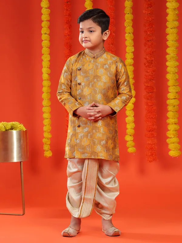 Jacquard mustard yellow kurta suit