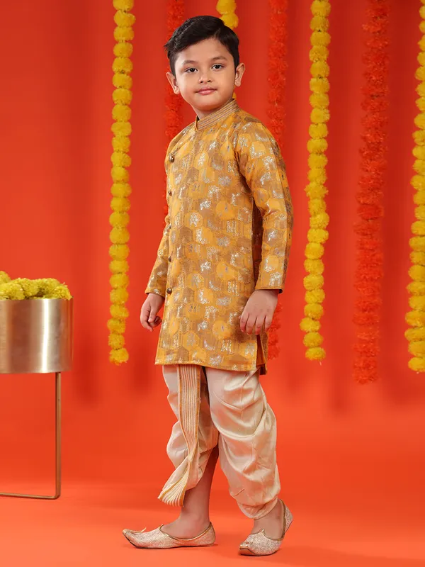 Jacquard mustard yellow kurta suit