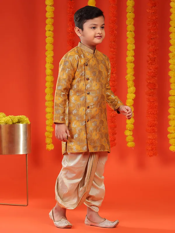 Jacquard mustard yellow kurta suit