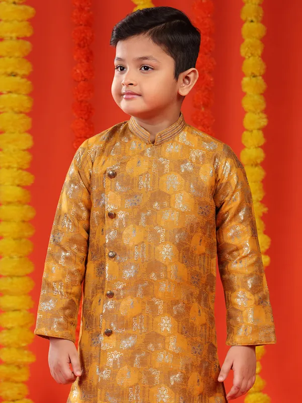 Jacquard mustard yellow kurta suit