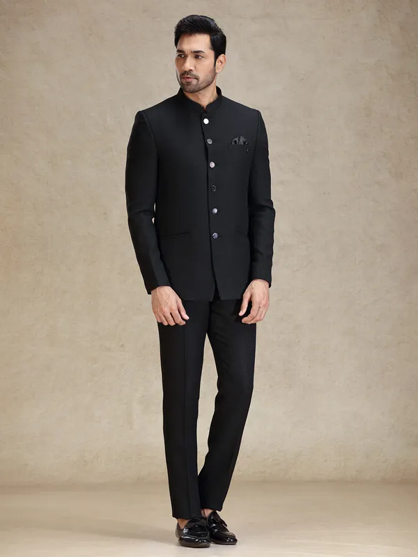 Jacquard net Black classy jodhpuri suit