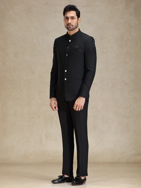 Jacquard net Black classy jodhpuri suit