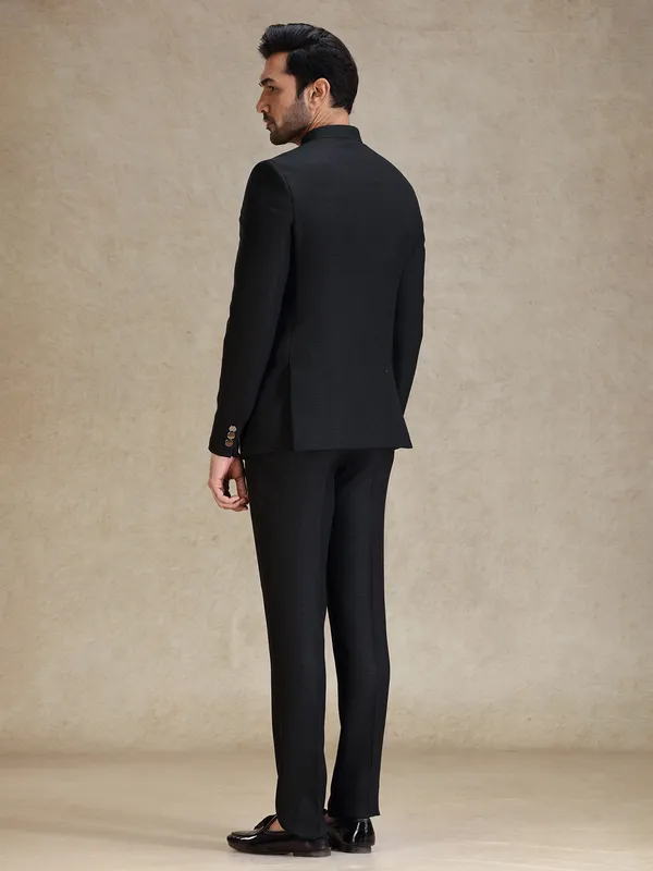 Jacquard net Black classy jodhpuri suit