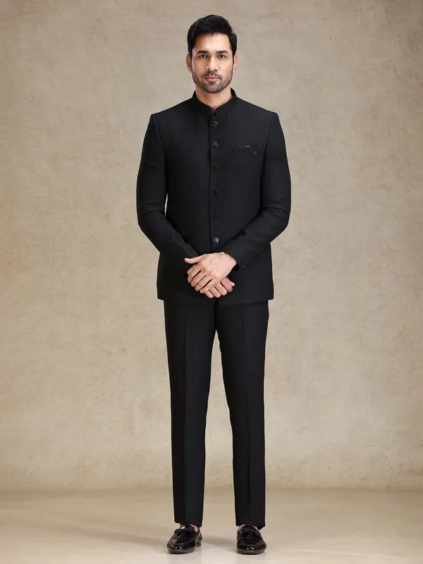 Jacquard net Black classy jodhpuri suit