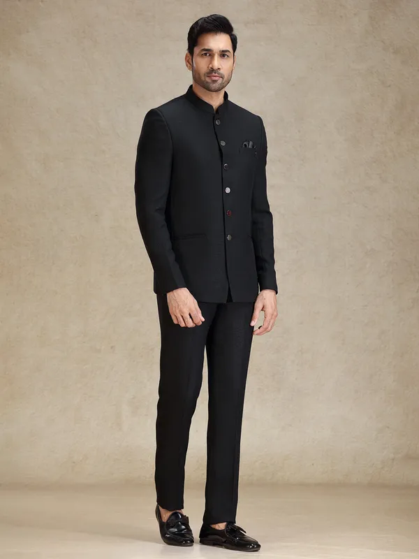 Jacquard net Black classy jodhpuri suit
