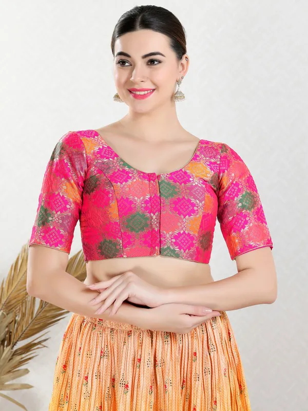 Jacquard pink ready made blouse