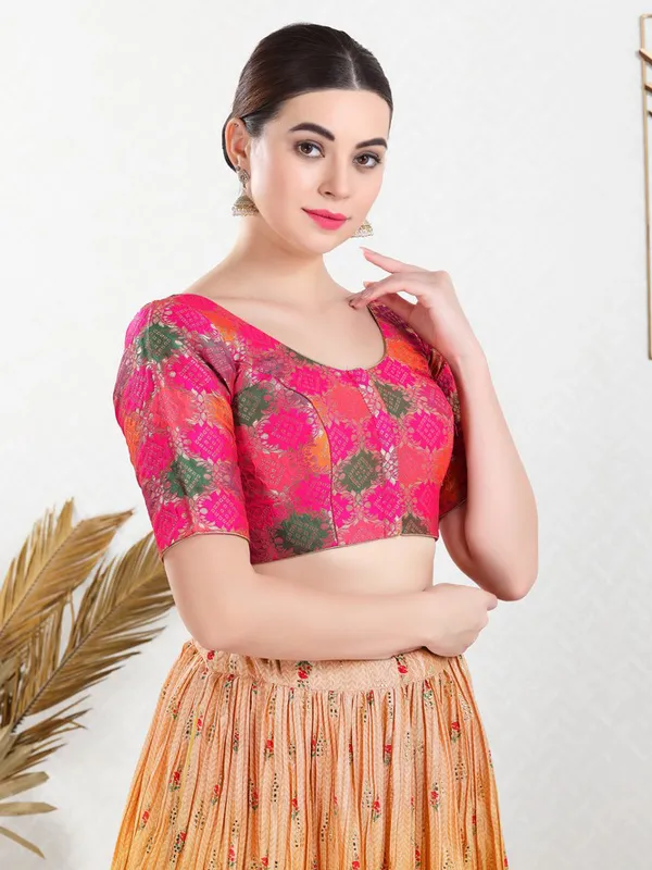 Jacquard pink ready made blouse