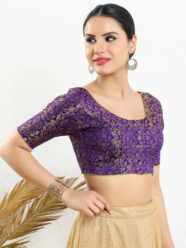 Jacquard purple ready made blouse