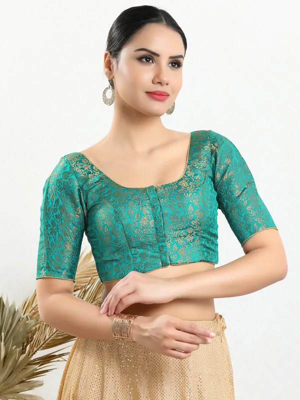 Jacquard rama green ready made blouse