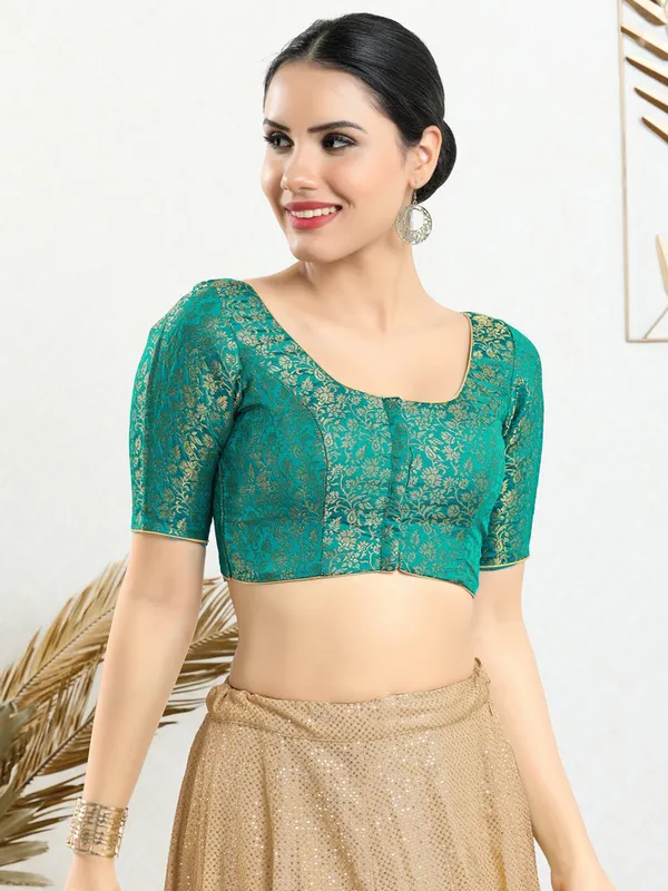 Jacquard rama green ready made blouse