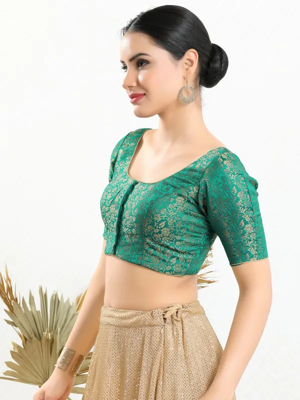 Jacquard rama green ready made blouse