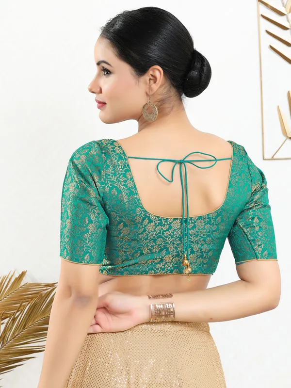 Jacquard rama green ready made blouse