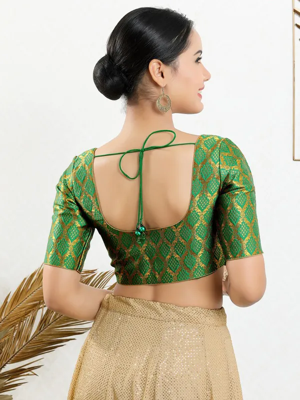 Jacquard ready made blouse in dark green