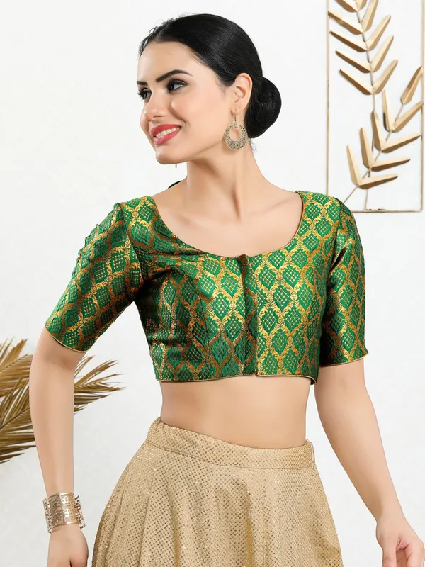 Jacquard ready made blouse in dark green