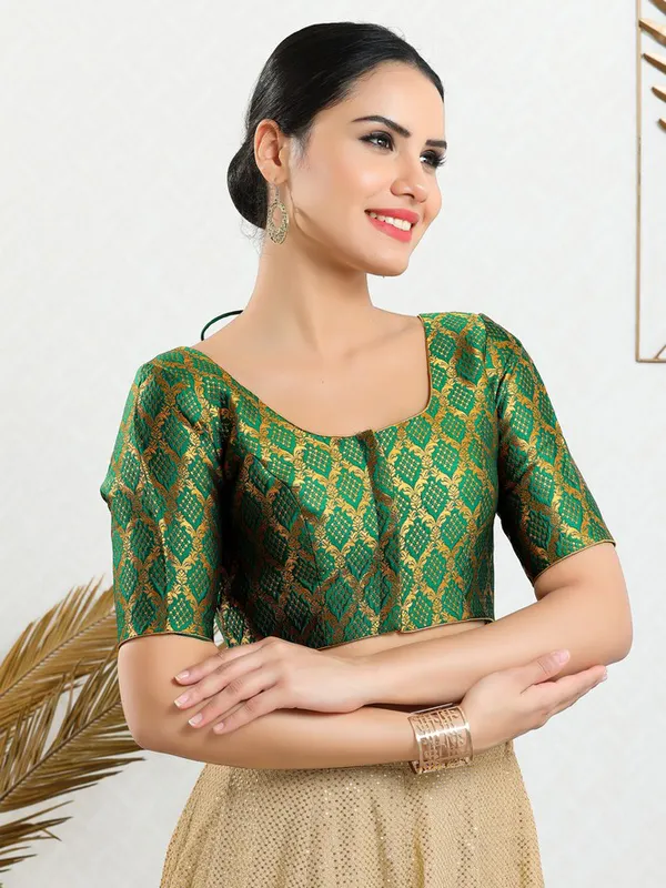 Jacquard ready made blouse in dark green