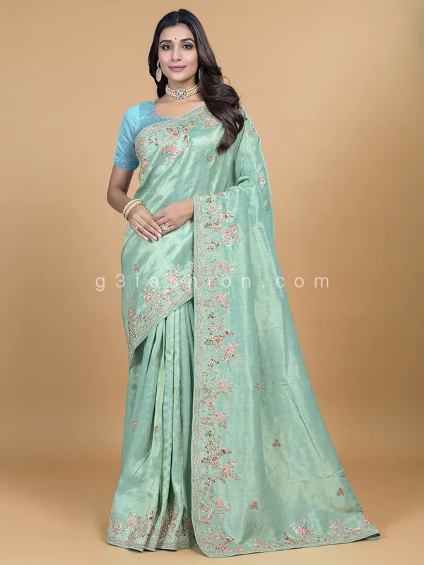 Jacquard saree for wedding in rich sea green