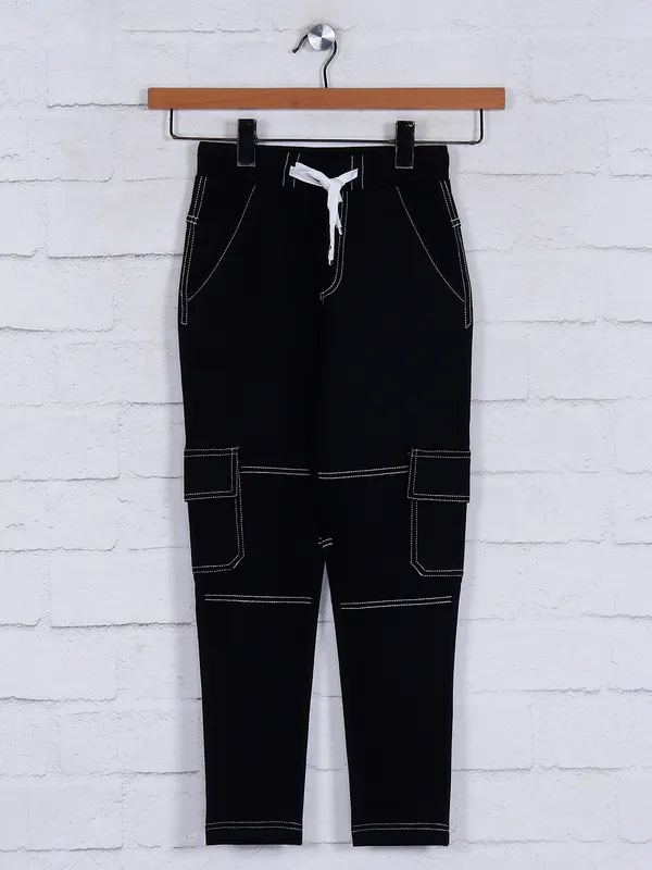 Jappkids cotton black solid track pant