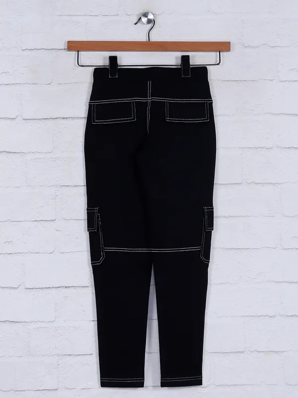 Jappkids cotton black solid track pant