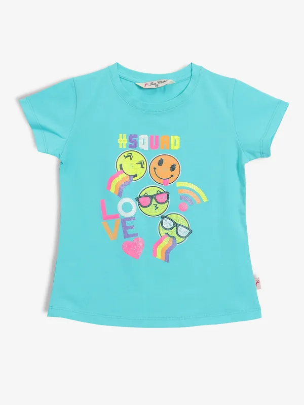 JUST CLOTHES cotton aqua printed t-shirt
