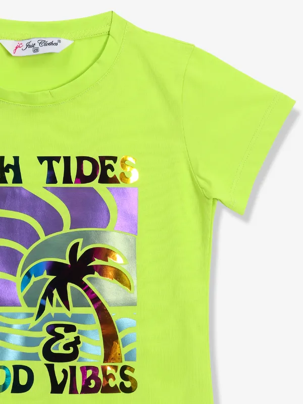 JUST CLOTHES neon green printed cotton t-shirt