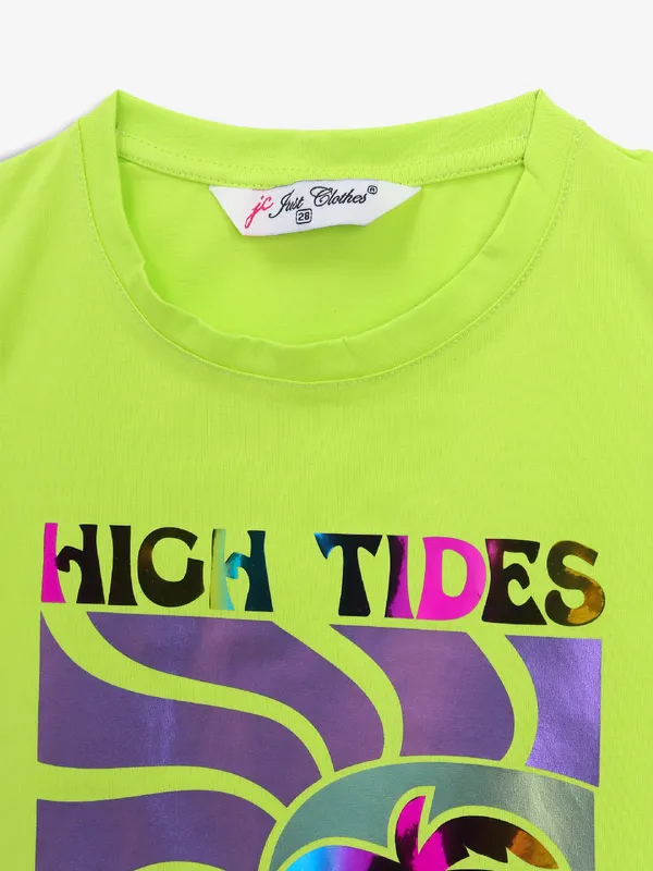 JUST CLOTHES neon green printed cotton t-shirt