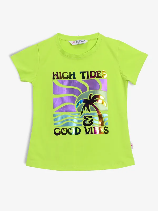 JUST CLOTHES neon green printed cotton t-shirt