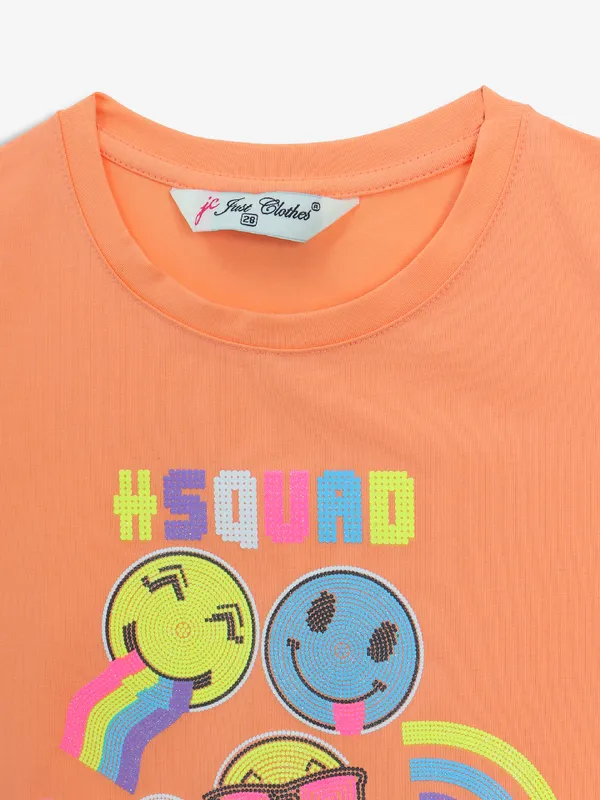 JUST CLOTHES orange printed cotton t-shirt