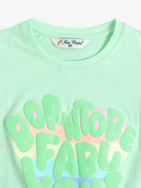 JUST CLOTHES pista green printed t-shirt