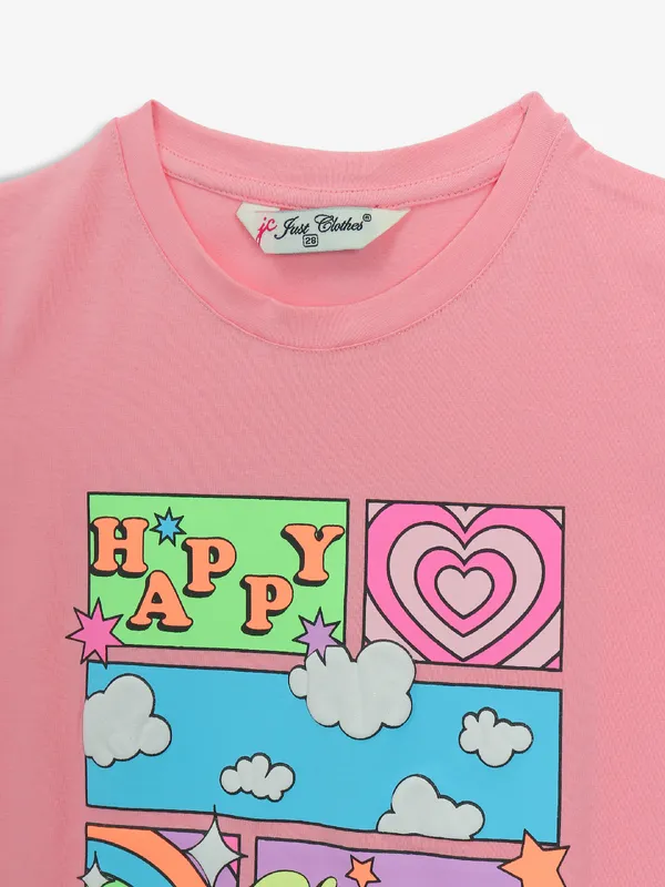 JUST CLOTHES printed cotton baby pink t-shirt