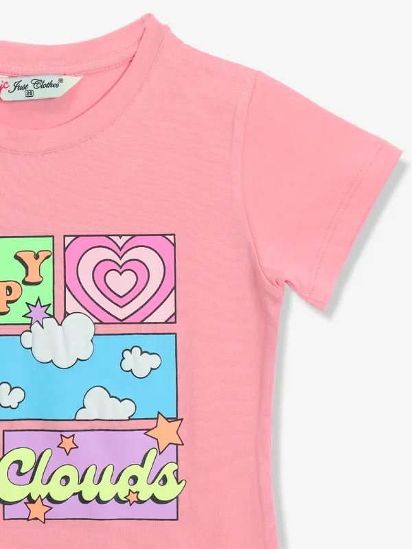 JUST CLOTHES printed cotton baby pink t-shirt