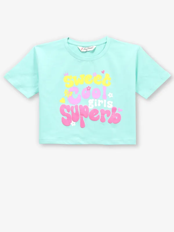 JUST CLOTHES printed mint green crop top