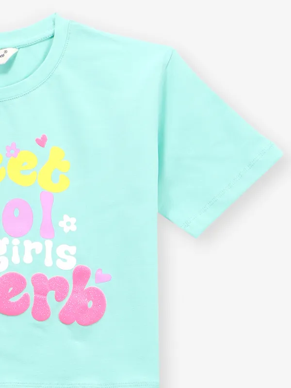 JUST CLOTHES printed mint green crop top