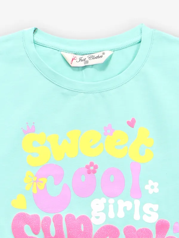 JUST CLOTHES printed mint green crop top