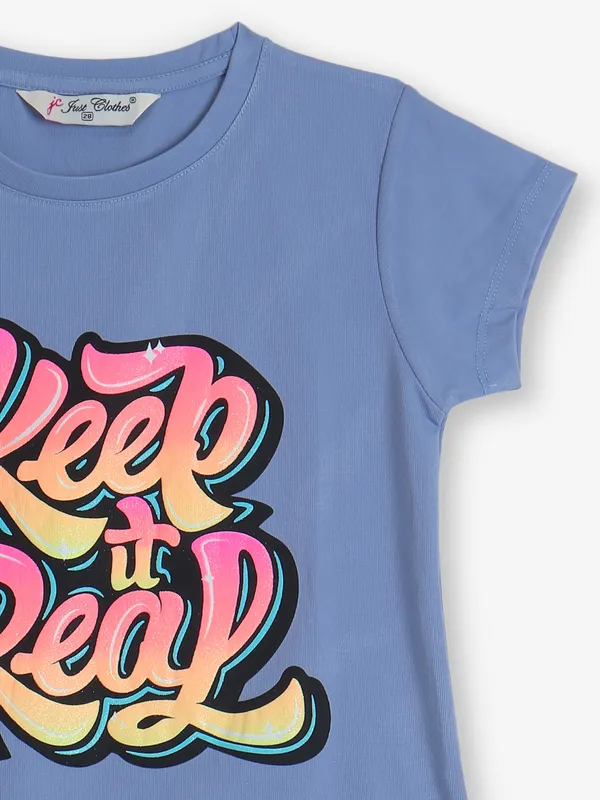 JUST CLOTHES printed stone blue cotton t-shirt