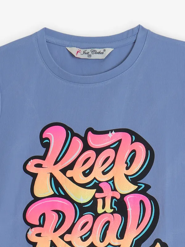 JUST CLOTHES printed stone blue cotton t-shirt
