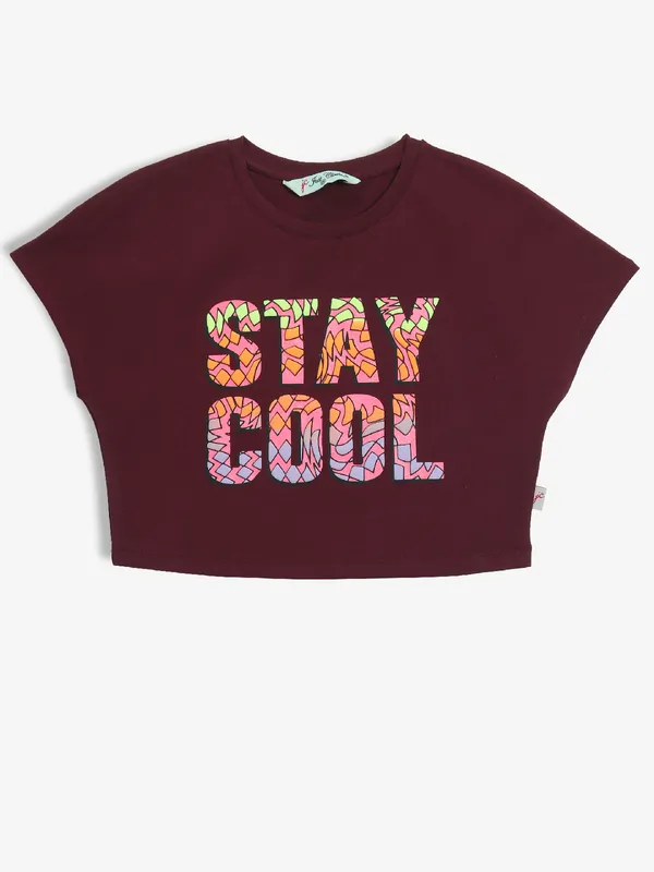 JUST CLOTHES printed wine cotton crop top
